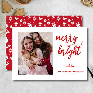 Merry Bright Modern Red Photo jul Julkort