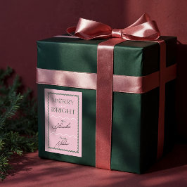 Merry & Bright Modern Rosa Retro Vågigt till och f Rektangulärt Klistermärke