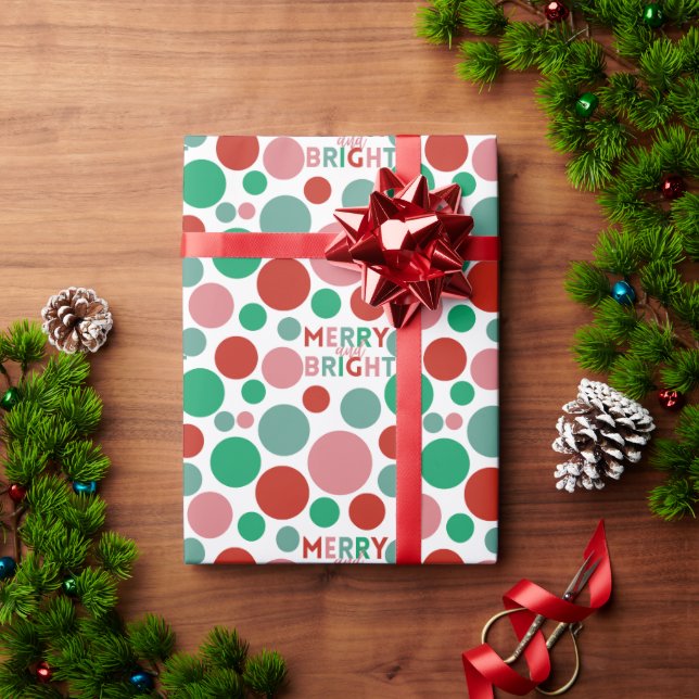 Merry & Bright Modern Simple Polka Dot Mönster Presentpapper (Julgåva)