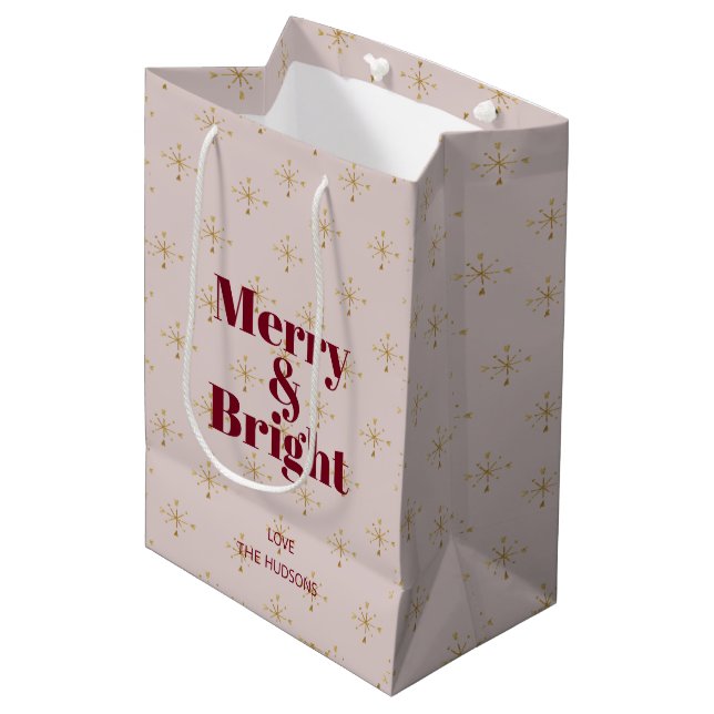 Merry Bright Modern Taupe Crimson Trendig Gift Bag (Framsidan Vinklad)