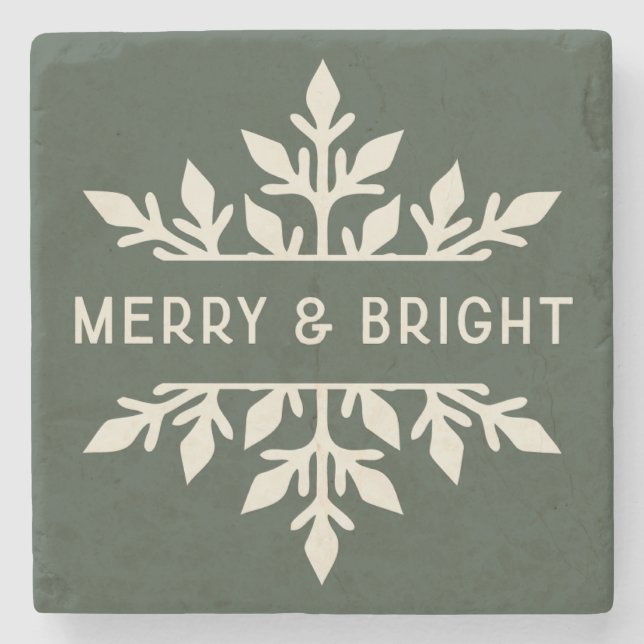 Merry & Bright Modern Typography Snowflake Stenunderlägg (Framsidan)