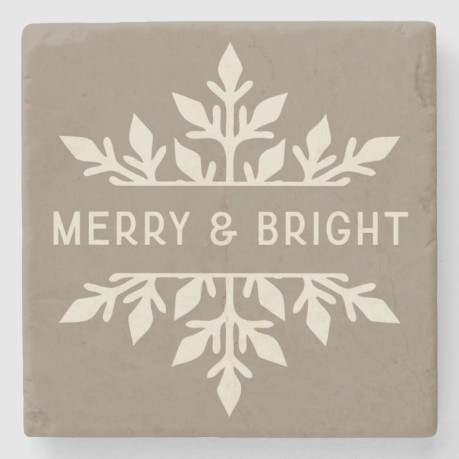 Merry & Bright Modern Typography Snowflake Stenunderlägg (Framsidan)