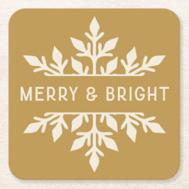 Merry & Bright Modern Typography Snowflake Underlägg Papper Kvadrat