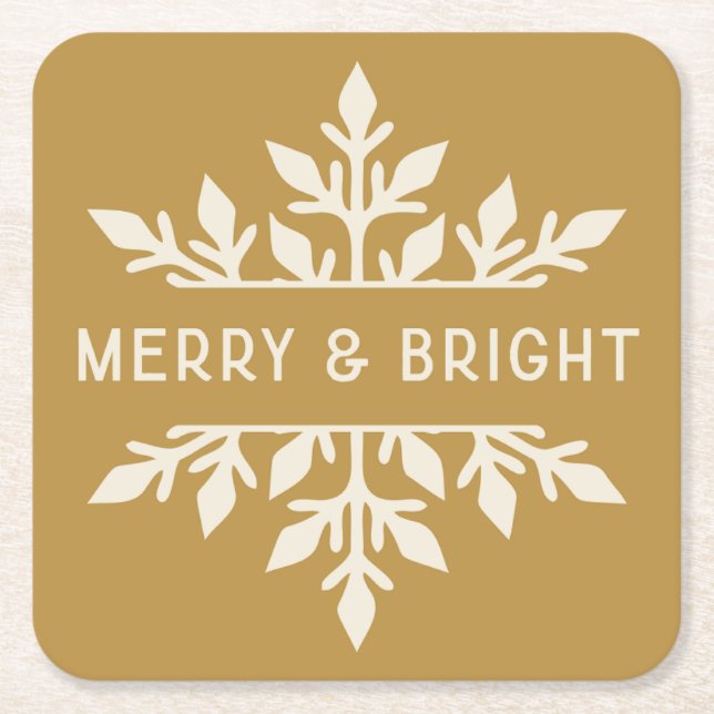 Merry & Bright Modern Typography Snowflake Underlägg Papper Kvadrat (Framsidan)