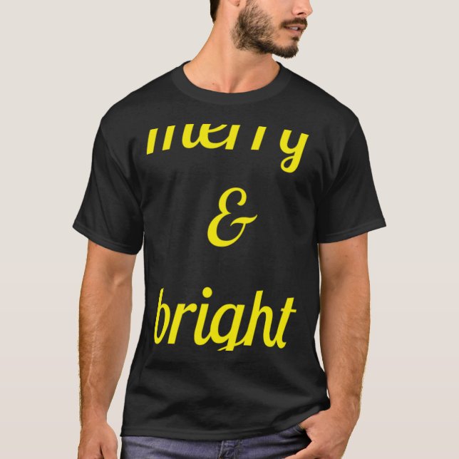 Merry Bright Navy Blue Yellow Gift T Shirt  (Framsida)