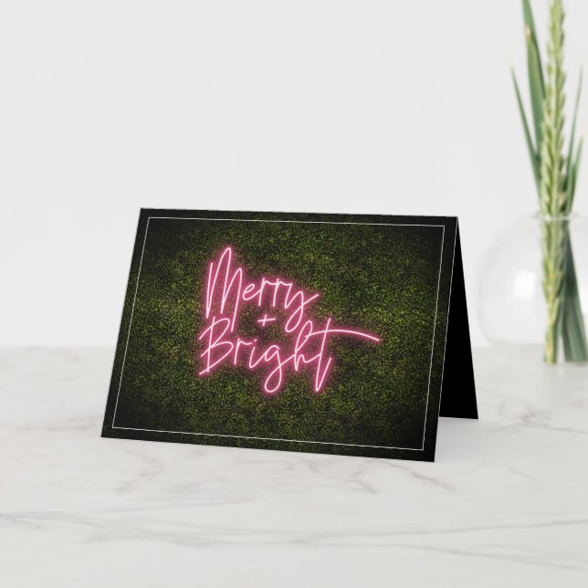 Merry + Bright Neon Sign Boxwood Jul Kort (Framsida)