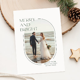 Merry & Bright Newlywed Romantic Photo Christmas Julkort