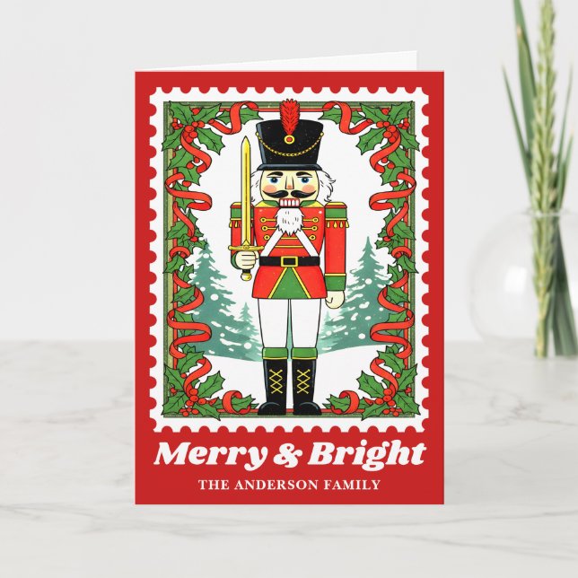 Merry & Bright Nutcracker-julklapp Frimärke Helgkort (Framsida)