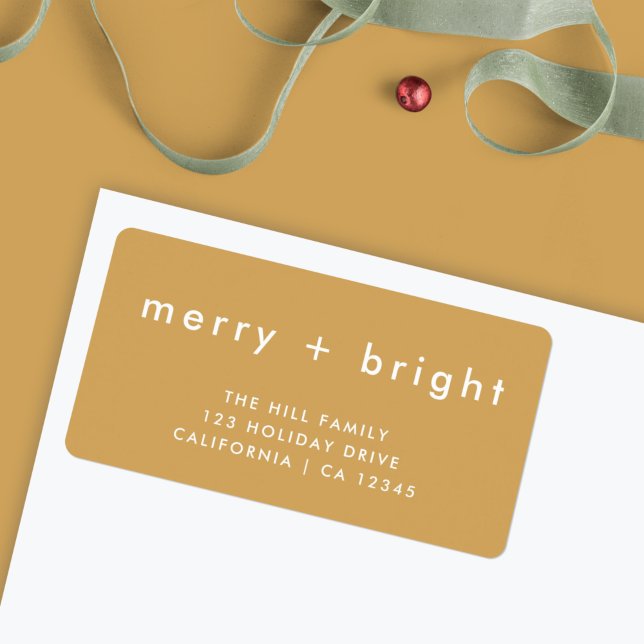 Merry + Bright | Ocher Guld jul Adress Adressetikett (Personalize your envelopes with this stylish merry and bright label)