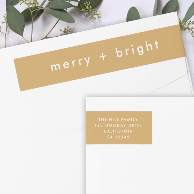 Merry + Bright | Ocher Guld jul Adress Etikettband (Skapare uppladdad)