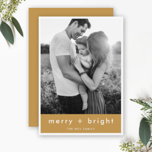 Merry + Bright Ocher Guld julfoto Julkort