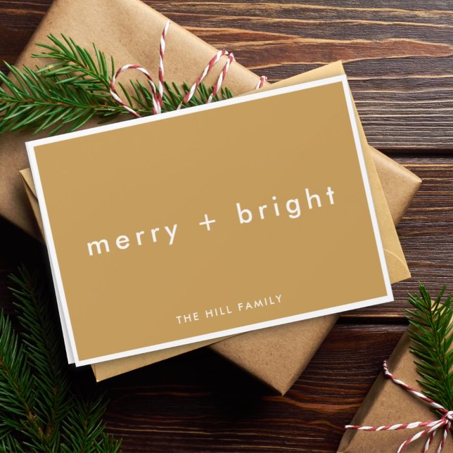 Merry + Bright | Ocher Mustard Guld jul Helgkort (Skapare uppladdad)