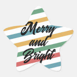Merry & Bright på Vintage Färgad Rand Stjärnformat Klistermärke