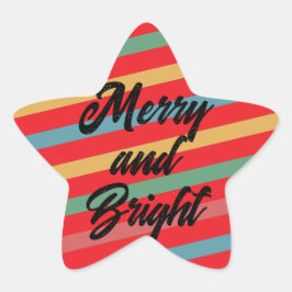 Merry & Bright på Vintage Färgad Rand Stjärnformat Klistermärke