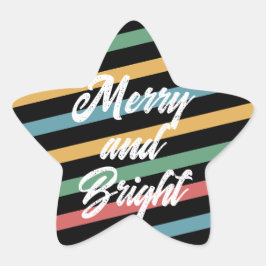 Merry & Bright på Vintage Färgad Rand Stjärnformat Klistermärke