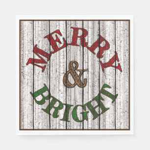 Merry & Bright på Weasted Wooden Planks Mönster Pappersservett