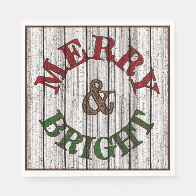 Merry & Bright på Weasted Wooden Planks Mönster Pappersservett (Framsidan)