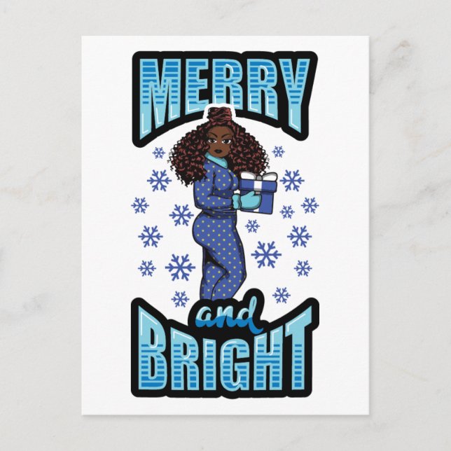 Merry & Bright Pajama Melanin X-mas Sweater Sista Helg Vykort (Framsida)