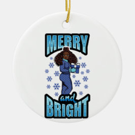 Merry & Bright Pajama Melanin X-mas Sweater Sista Julgransprydnad Keramik