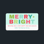 Merry   Bright Pastel Helgdag Gift-etikett Adressetikett<br><div class="desc">Lägg till en rolig avslutande beröring till helgdagskorten,  presenterna eller paket med denna sjudande juletikett "Merry   Bright". Med återinspirerad pastelltypografi på myntbakgrunden innehåller denna festetikett utrymme för ett personligt meddelande eller namn för familjen. Perfekt för presentfigursättning,  helgdag och festligt party favors.</div>