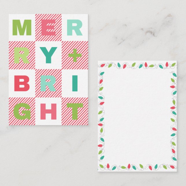 Merry + Bright Pastel Helgdag Gift-Märkre Anteckningskort (Fram/baksida)