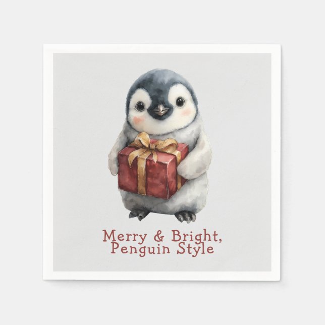 Merry & Bright Penguin Christmas Pappersservett (Framsidan)