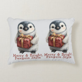 Merry & Bright Penguin Christmas Prydnadskudde