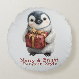 Merry & Bright Penguin Christmas Rund Kudde