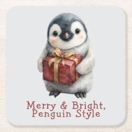 Merry & Bright Penguin Christmas Underlägg Papper Kvadrat