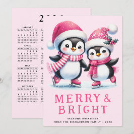 Merry & Bright Penguin Ice Skater Rosa jul Julkort