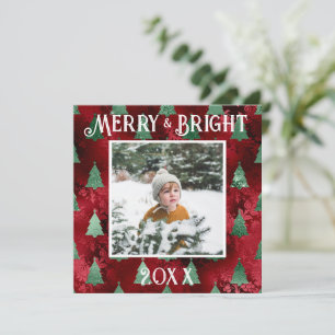 Merry & Bright Photo Red Metallic Glitter Julkort