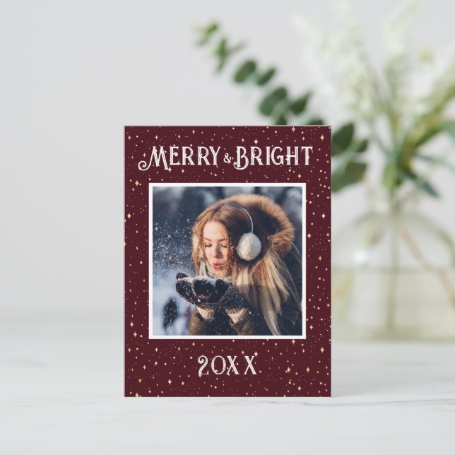 Merry & Bright Photo Red Starlight Helgdag Helg Vykort (Stående Fram)