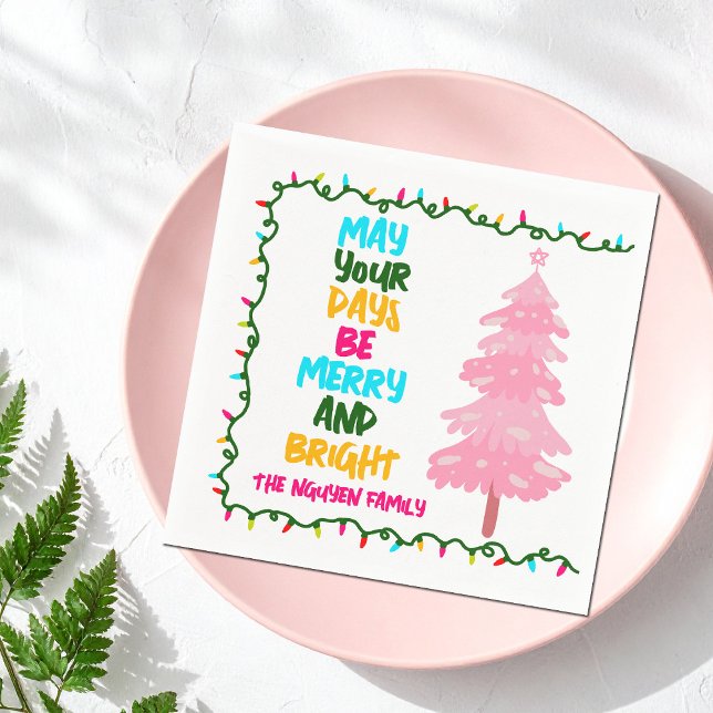 Merry Bright Pink Christmas Tree Custom Party Pappersservett (Skapare uppladdad)