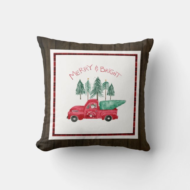Merry Bright Play Gnome Farmhouse Red Lastbil Wood Kudde (Framsida)