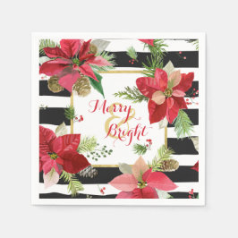 Merry & Bright Poinsettias, Black Rand Napkins Pappersservett