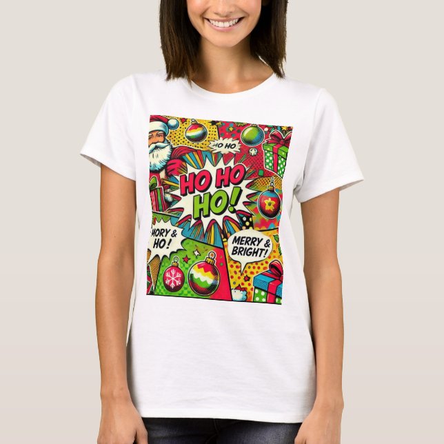 Merry & Bright Pop Art - Fet jul T-Shirt (Framsida)