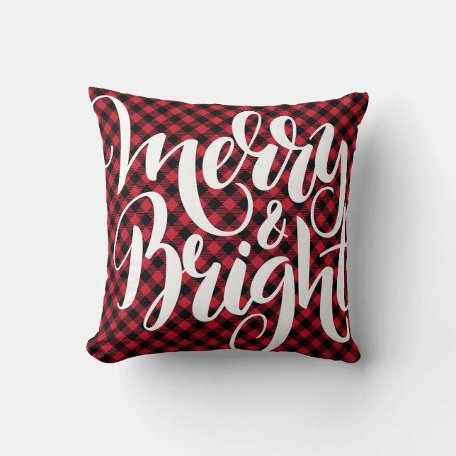Merry Bright Red Black Buffalo Play Tartan Julafto Kudde (Framsida)