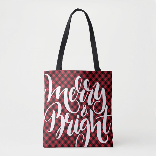 Merry Bright Red Black Buffalo Play Tartan Julafto Tygkasse (Framsida)
