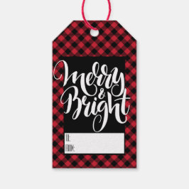 Merry Bright Red Black Buffalo Play Tartan Presentetikett