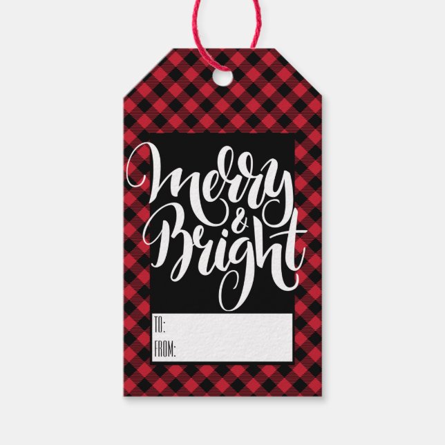 Merry Bright Red Black Buffalo Play Tartan Presentetikett (Framsidan)