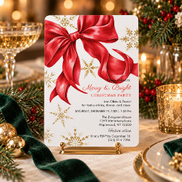 Merry & Bright Red Bow Christmas Party Inbjudningar