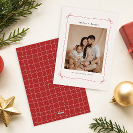 Merry Bright Red Bow Ribbon Family Photo Christmas Julkort