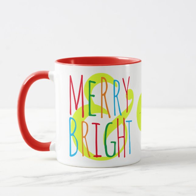 Merry & Bright Red, Grönt Blue Typography-Helgdag Mugg (Vänster)