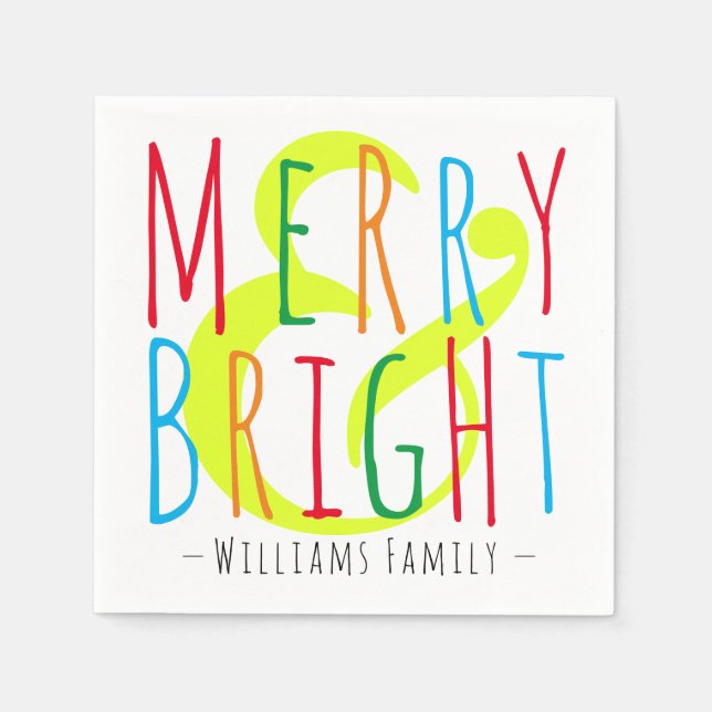 Merry & Bright Red, Grönt Blue Typography-Helgdag Pappersservett (Framsidan)
