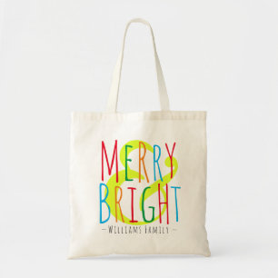 Merry & Bright Red Grönt Blue Typography Namn Tygkasse