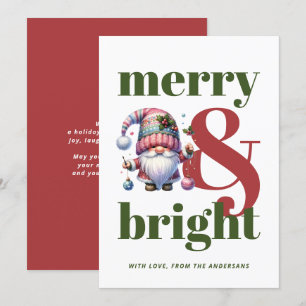 Merry & Bright Red Grönt Gnome - ej fotojul - jul Julkort