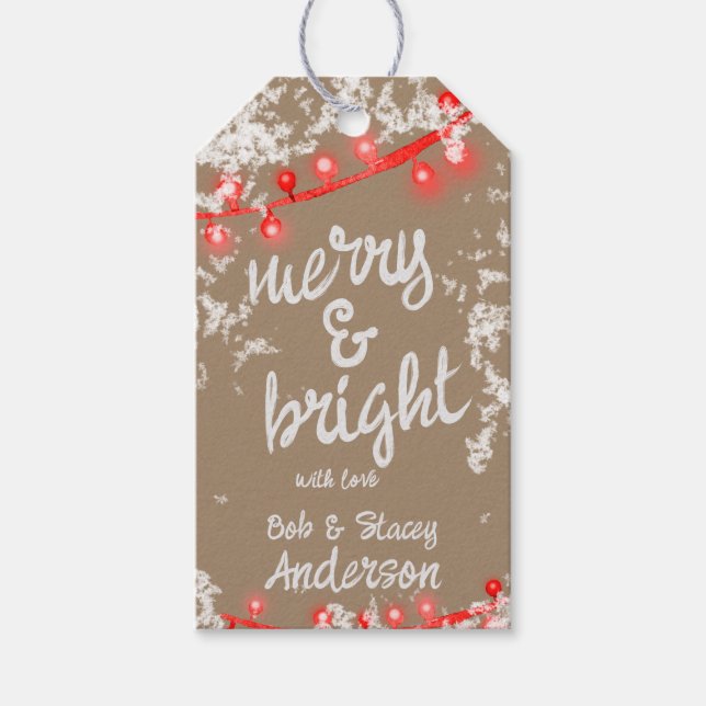 Merry & Bright Red Julgran Ljus Kraft Presentetikett (Framsidan)