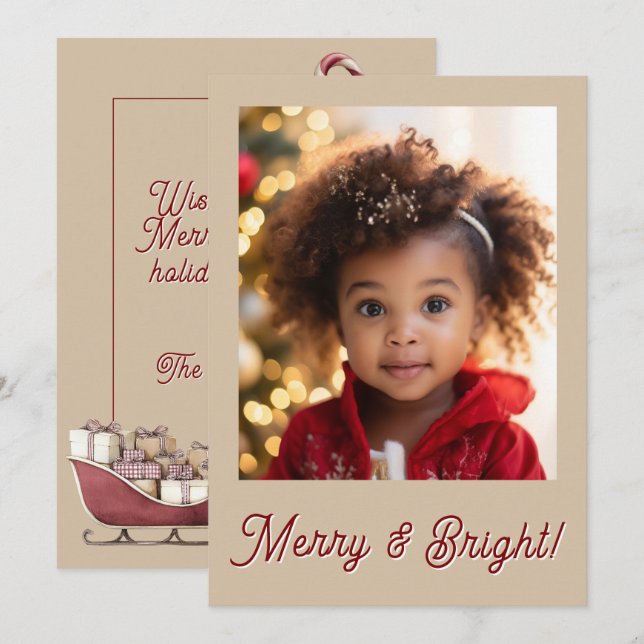Merry & Bright Red Photo Holiday Christmas Julkort (Fram/baksida)