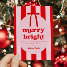 Merry & Bright Red Rosa Rand Julkort