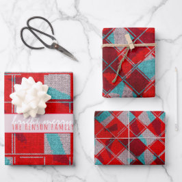 Merry Bright Red Sticka Knitting Family Helgdag